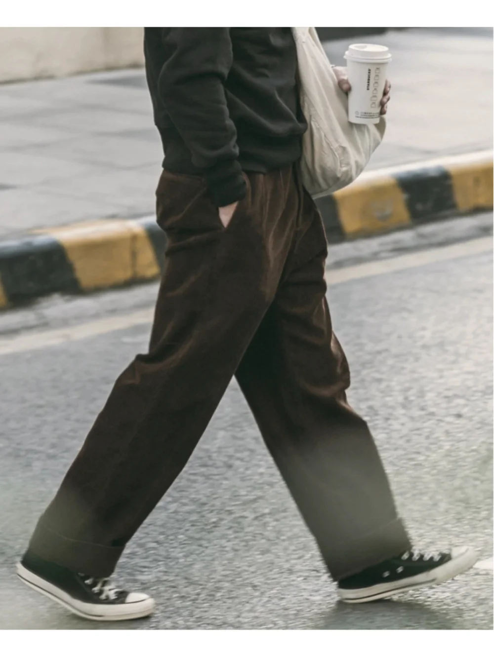 NON STOCK Corduroy Pants Men Pleated Casual Trousers Loose Workwear L